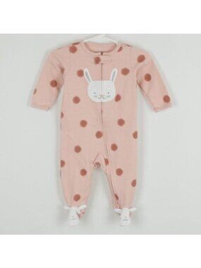 Carter's Infant Size 6 Months Pink Polka Dot Bunny Full Zip Footie Pajamas